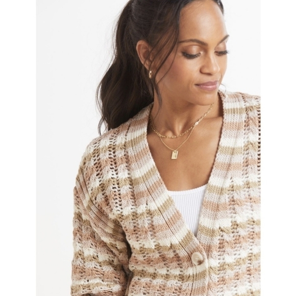 John + Jenn Julianna Stripe Cardigan Button Up Knit Sweater Size Size Large - Picture 5 of 16